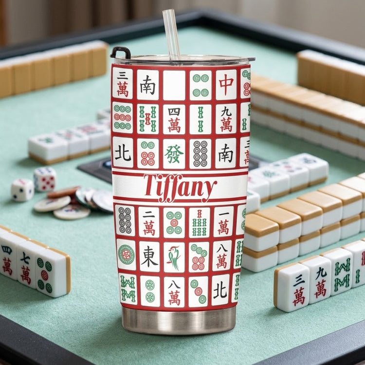 Custom Monogram, Name Gift For Mahjong Lovers - Personalized Tumbler 4