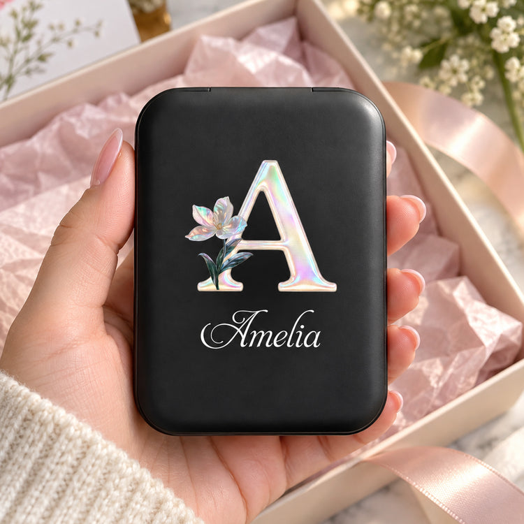 Custom Mother Of Pearl Effect Birth Flower & Initial For Her, Daughter, Coworker - Personalized Mirror 2