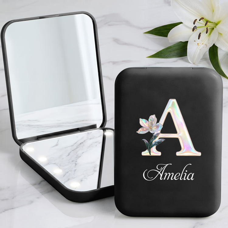 Custom Mother Of Pearl Effect Birth Flower & Initial For Her, Daughter, Coworker - Personalized Mirror 3