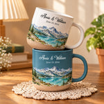 Custom Mountain Outdoorsy Couple Names Date Anniversary For Nature Lovers - Personalized Mug 1