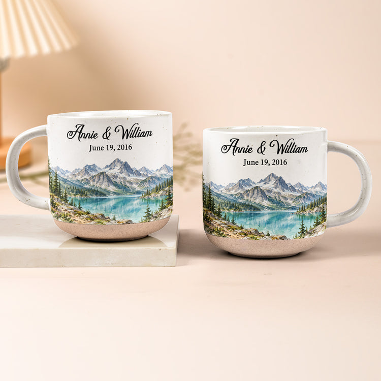 Custom Mountain Outdoorsy Couple Names Date Anniversary For Nature Lovers - Personalized Mug 2