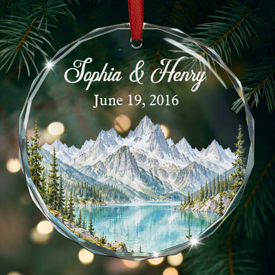 Custom Mountain Outdoorsy Couple Names Date Anniversary For Nature Lovers - Personalized Ornament