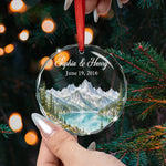 Custom Mountain Outdoorsy Couple Names Date Anniversary For Nature Lovers - Personalized Ornament 3