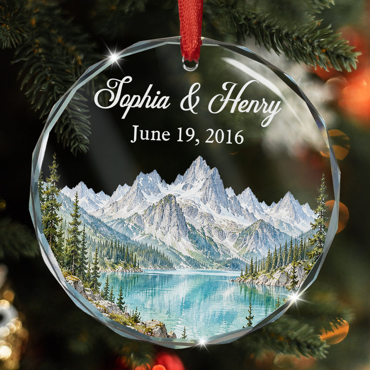 Custom Mountain Outdoorsy Couple Names Date Anniversary For Nature Lovers - Personalized Ornament 4