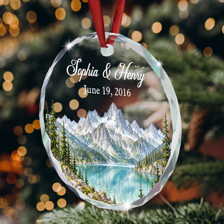 Custom Mountain Outdoorsy Couple Names Date Anniversary For Nature Lovers - Personalized Ornament 5