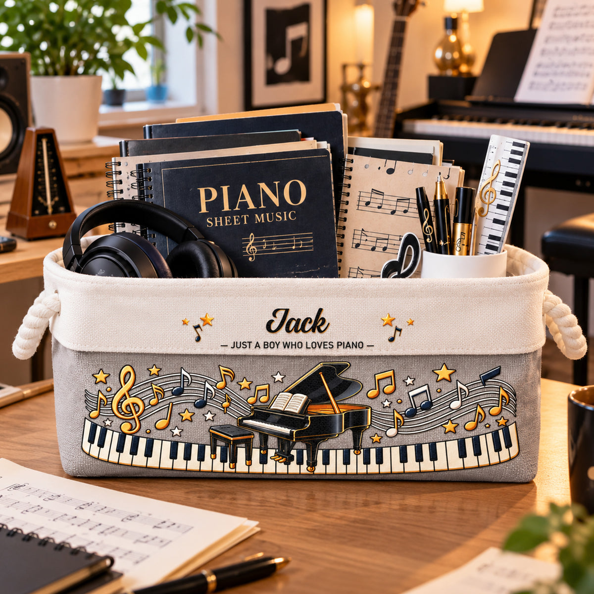 Custom Music Gift For Piano Boy, Girl, Daughter, Son - Personalized Storage Basket 1