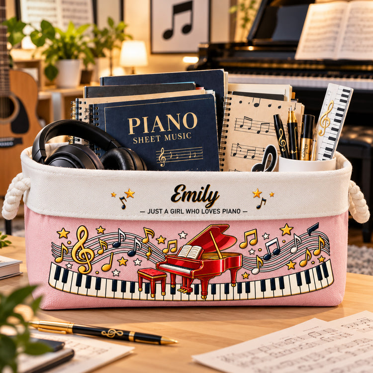 Custom Music Gift For Piano Boy, Girl, Daughter, Son - Personalized Storage Basket 2