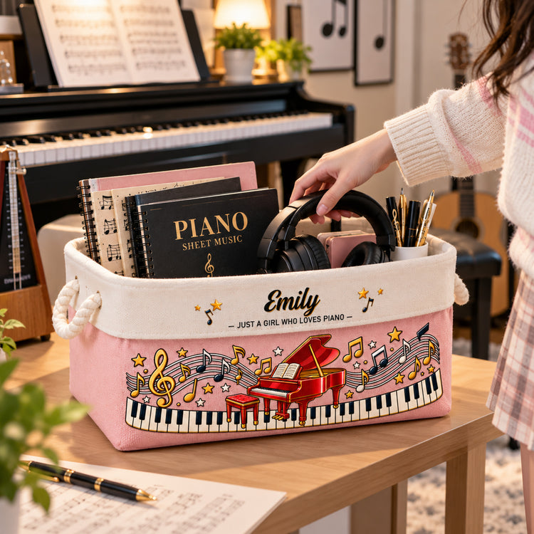 Custom Music Gift For Piano Boy, Girl, Daughter, Son - Personalized Storage Basket 3