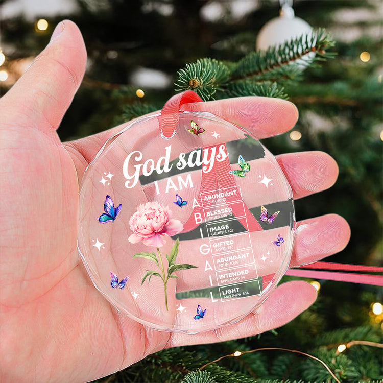 Custom Name & Birth Flower Bible Verse Christmas Glass Ornament For Her - Personalized Ornament 2
