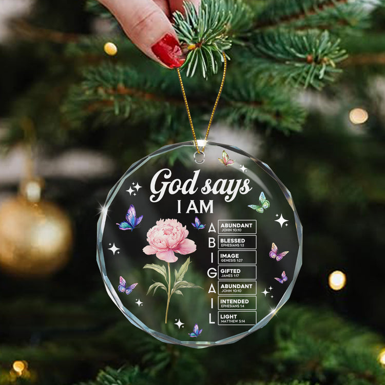 Custom Name & Birth Flower Bible Verse Christmas Glass Ornament For Her - Personalized Ornament 3