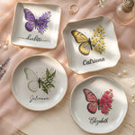 Custom Name & Birth Flower Butterfly Gifts For Her, Friends, Sisters - Personalized Jewelry Dish 1