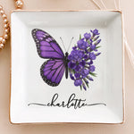 Custom Name & Birth Flower Butterfly Gifts For Her, Friends, Sisters - Personalized Jewelry Dish 2