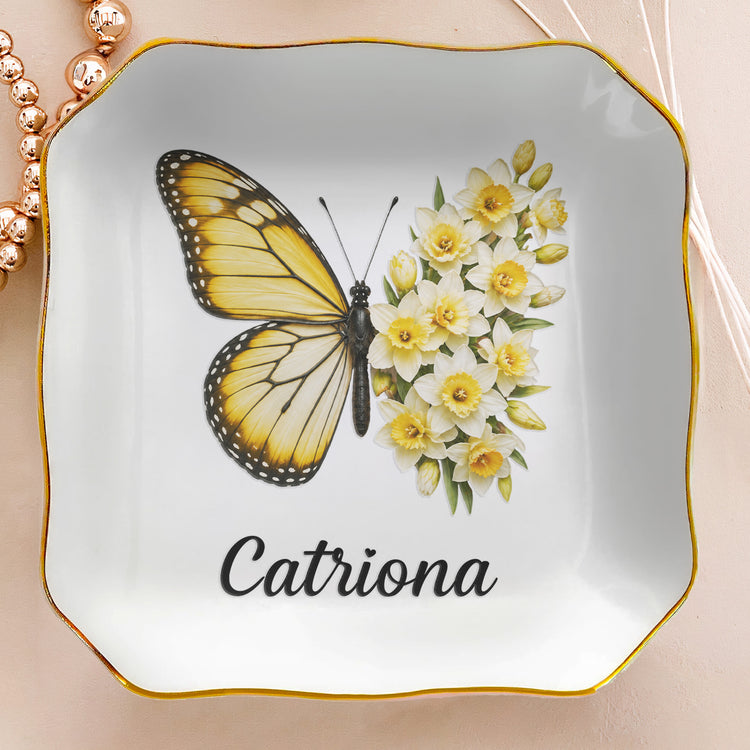Custom Name & Birth Flower Butterfly Gifts For Her, Friends, Sisters - Personalized Jewelry Dish 4