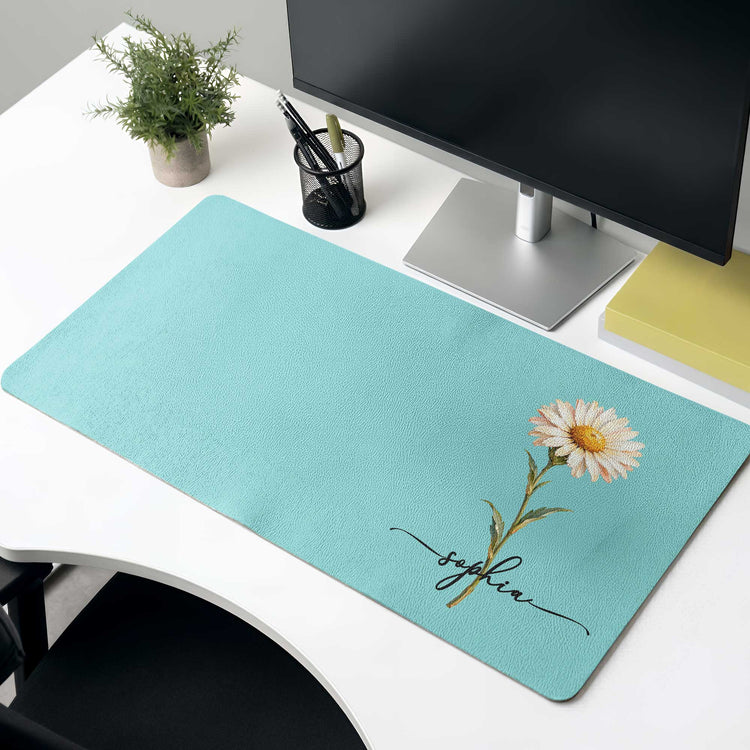 Custom Name & Birth Flower, Faux Oil Pastel Texture Gift For Girl, Besties, Her, Coworker - Personalized Desk Mat 1