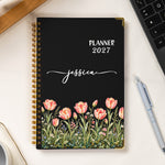 Custom Name & Birth Flower, Faux Oil Pastel Texture Gift For Girl, Besties, Her - Custom Planner 2027 2