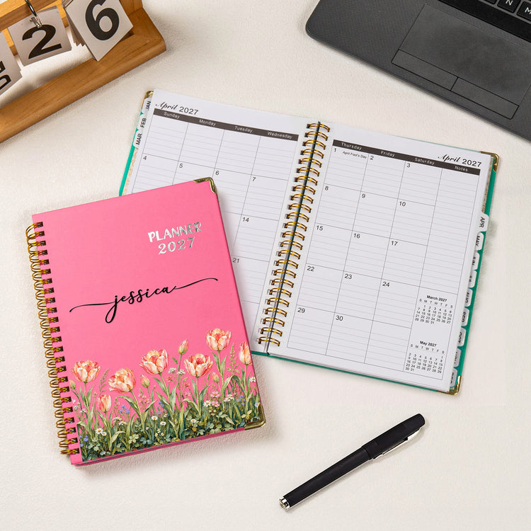 Custom Name & Birth Flower, Faux Oil Pastel Texture Gift For Girl, Besties, Her - Custom Planner 2027 4