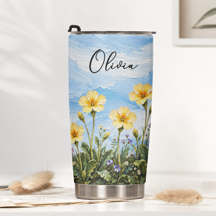 Custom Name & Birth Flower, Faux Oil Pastel Texture Gift For Girl, Besties, Her - Personalized Tumbler 1