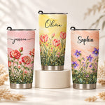 Custom Name & Birth Flower, Faux Oil Pastel Texture Gift For Girl, Besties, Her - Personalized Tumbler 2