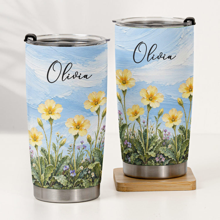 Custom Name & Birth Flower, Faux Oil Pastel Texture Gift For Girl, Besties, Her - Personalized Tumbler 3