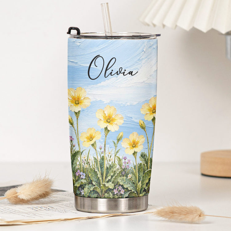 Custom Name & Birth Flower, Faux Oil Pastel Texture Gift For Girl, Besties, Her - Personalized Tumbler 4