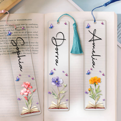 Custom Name & Birth Flower For Book Lovers, Book Club, Friends, Daughters - Personalized Bookmark