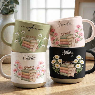 Custom Name & Birth Flower For Book Lovers, Book Club Gifts For Her - Personalized Mug