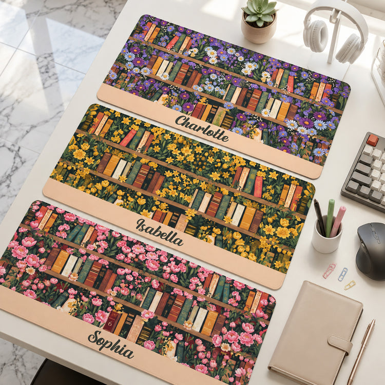 Custom Name & Birth Flower For Book Lovers Desk Decor New Version - Personalized Desk Mat 1