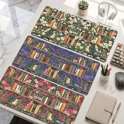 Custom Name & Birth Flower For Book Lovers Desk Decor - Personalized Desk Mat