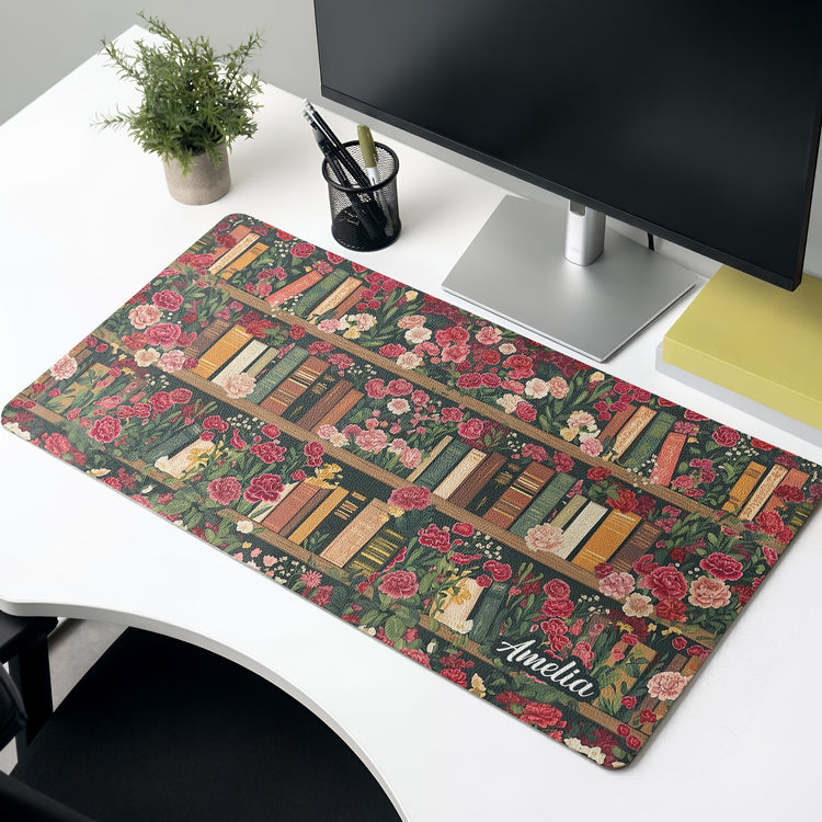Custom Name & Birth Flower For Book Lovers Desk Decor - Personalized Desk Mat 5