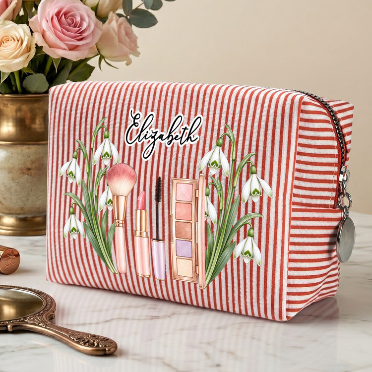 Custom Name & Birth Flower For Her BFF Besties Coworkers - Personalized Makeup Bag 2