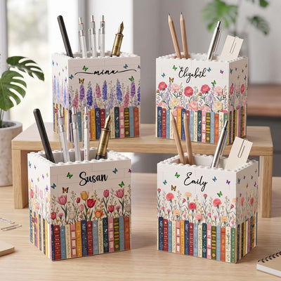 Custom Name & Birth Flower For Her, Cowrkers, Teachers, Boss, Friends - Personalized Pen Holder