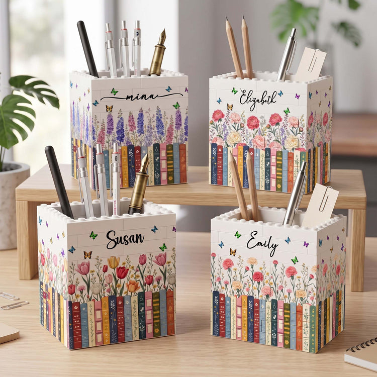 Custom Name & Birth Flower For Her, Cowrkers, Teachers, Boss, Friends - Personalized Pen Holder 1