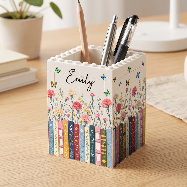Custom Name & Birth Flower For Her, Cowrkers, Teachers, Boss, Friends - Personalized Pen Holder 8