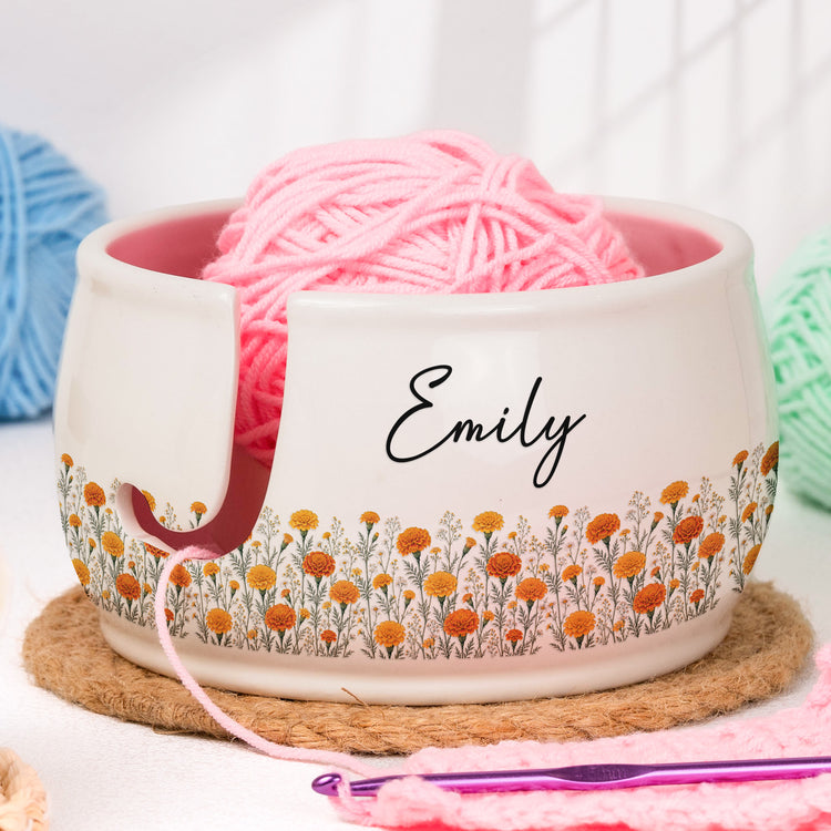 Custom Name & Birth Flower For Her, Daughter, Mom, Grandma, Knitting & Crochet Lovers - Personalized Yarn Bowl 2