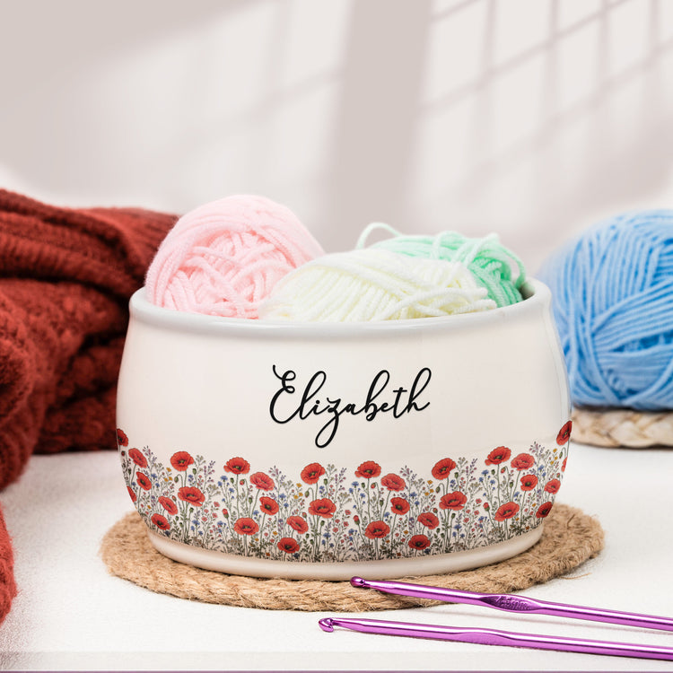 Custom Name & Birth Flower For Her, Daughter, Mom, Grandma, Knitting & Crochet Lovers - Personalized Yarn Bowl 4