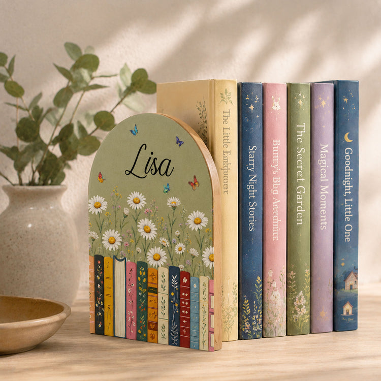 Custom Name & Birth Flower For Her, Friends, Book Lovers, Book Clubs, Daughter, Friends - Custom Book Ends 1