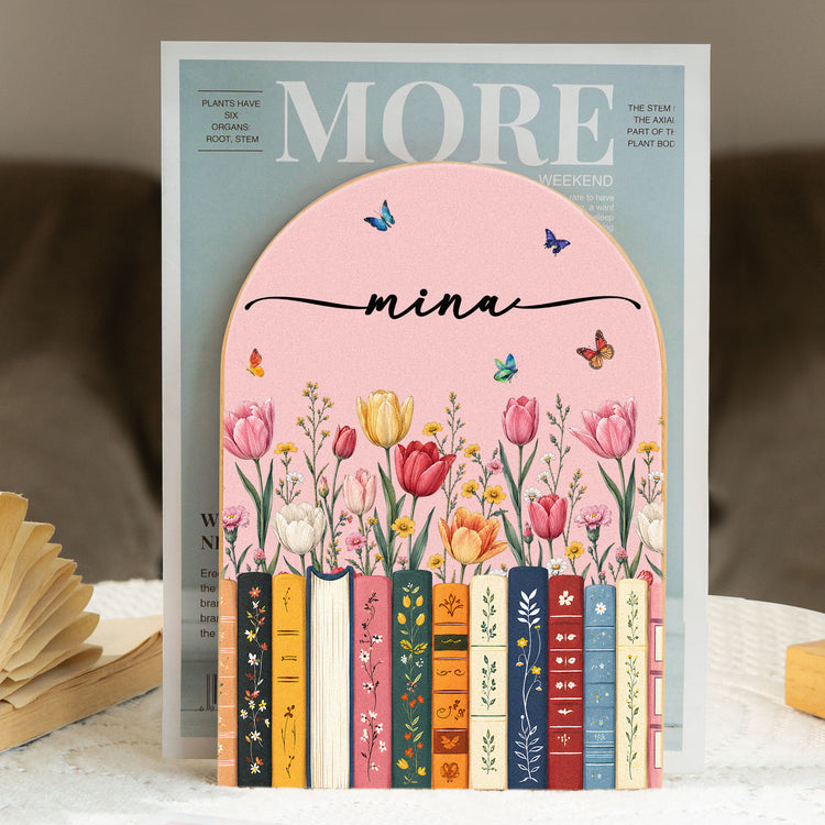 Custom Name & Birth Flower For Her, Friends, Book Lovers, Book Clubs, Daughter, Friends - Custom Book Ends 2