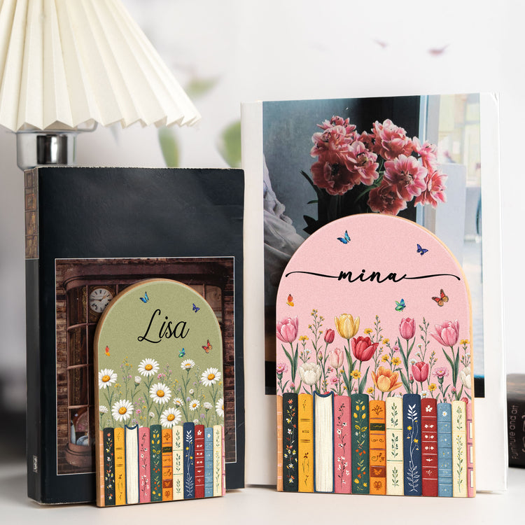 Custom Name & Birth Flower For Her, Friends, Book Lovers, Book Clubs, Daughter, Friends - Custom Book Ends 3
