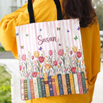 Custom Name & Birth Flower For Her, Friends, Book Lovers, Book Clubs, Daughter, Friends - Personalized Tote Bag 4