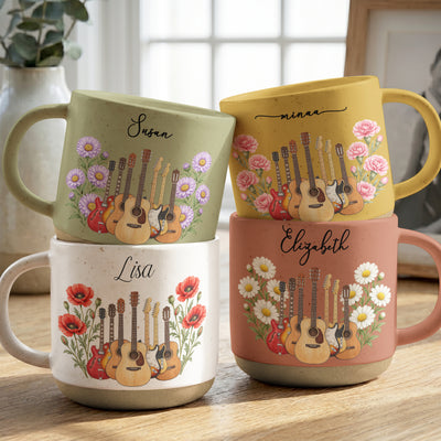 Custom Name & Birth Flower For Her Gift For Guitar Player - Personalized Mug