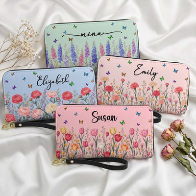 Custom Name & Birth Flower For Her, Teacher, Coworkers, Boss, Friends - Personalized Wallet
