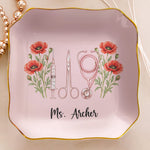 Custom Name & Birth Flower For Nurse Coworkers, Gifts For Her, Daughters, Sisters, Friends - Personalized Jewelry Dish 5