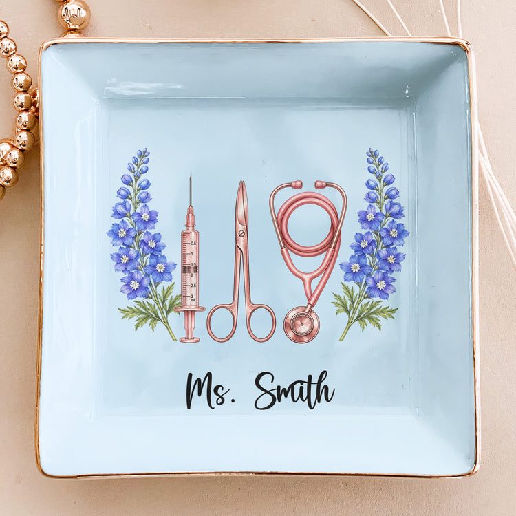 Custom Name & Birth Flower For Nurse Coworkers, Gifts For Her, Daughters, Sisters, Friends - Personalized Jewelry Dish 6