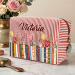 Custom Name & Birth Flower For Teachers, Friends, Coworkers, Boss - Personalized Makeup Bag 1