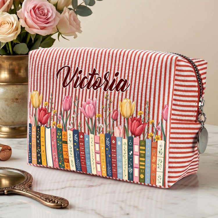 Custom Name & Birth Flower For Teachers, Friends, Coworkers, Boss - Personalized Makeup Bag 1
