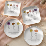 Custom Name & Birth Flower Friendship Ring Dish For Her, Friends, Soul Sisters - Personalized Jewelry Dish 1