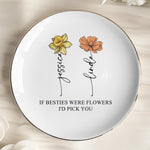 Custom Name & Birth Flower Friendship Ring Dish For Her, Friends, Soul Sisters - Personalized Jewelry Dish 2