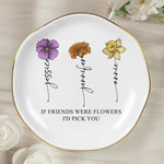 Custom Name & Birth Flower Friendship Ring Dish For Her, Friends, Soul Sisters - Personalized Jewelry Dish 3