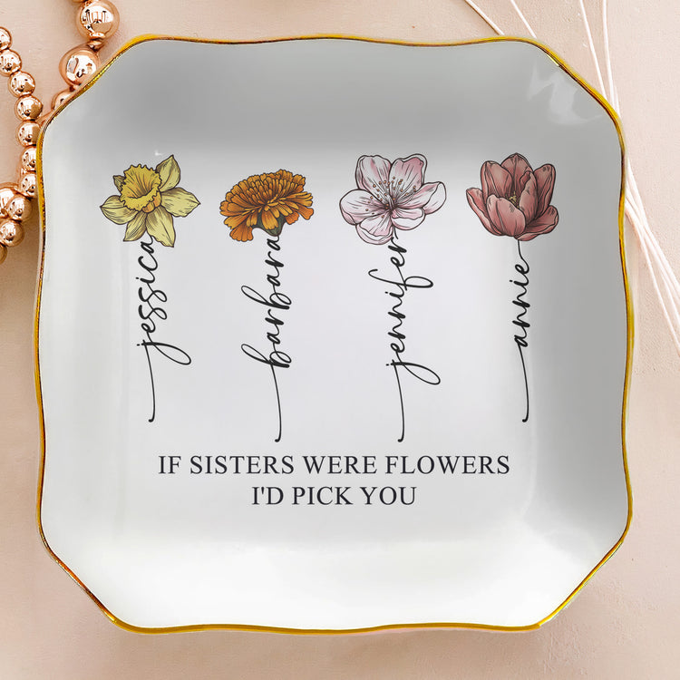 Custom Name & Birth Flower Friendship Ring Dish For Her, Friends, Soul Sisters - Personalized Jewelry Dish 4