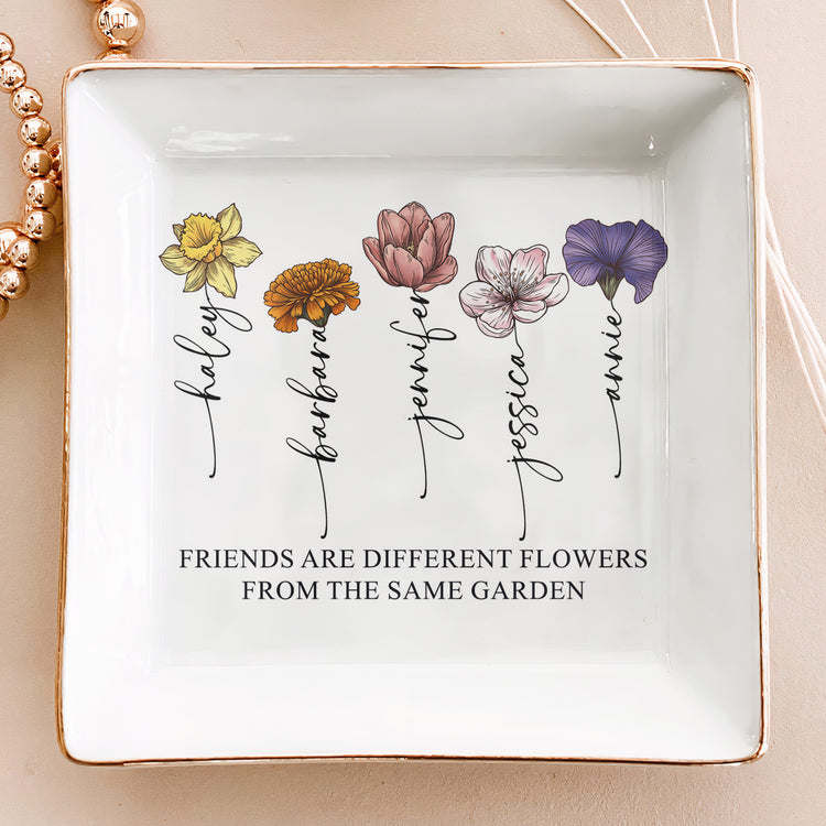 Custom Name & Birth Flower Friendship Ring Dish For Her, Friends, Soul Sisters - Personalized Jewelry Dish 5